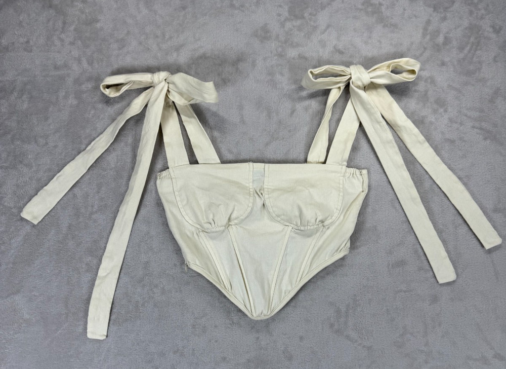 Cider Ivory Corset Top Medium Tie Strap Bustier Cottagecore Coquette Milkmaid